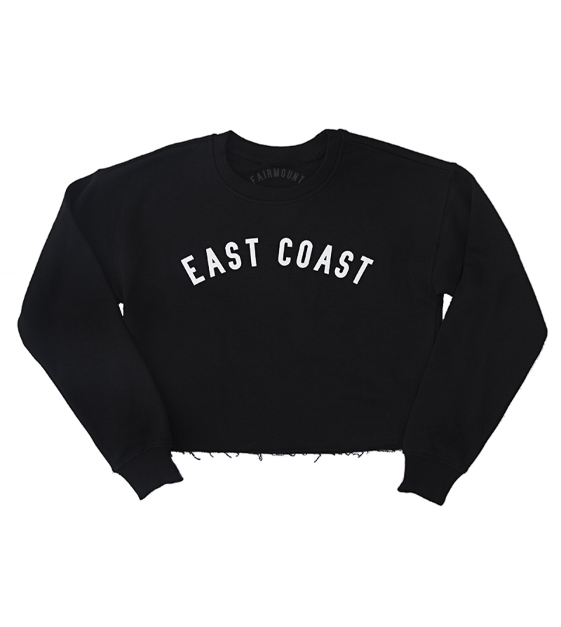 cropped sweatshirt with raw hem east coast sweatshirt fairmount laundry katrina eugenia jersey girl east coast best coast