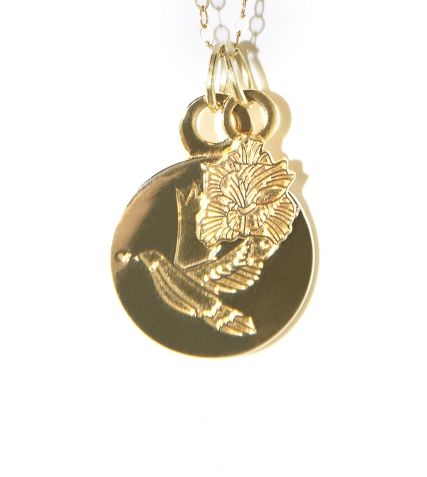 fairmount laundry, charm necklace, charm jewelry, 14k gold plated, katrina eugenia, east coast clothing, flower charm, small flower charm, symbol of courage, symbol of strength